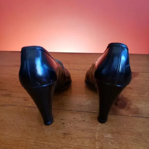 Vintage GUCCI Italy GG Logo Black Slip On Heel Shoes 36 1/2B US 6 Almond Toe - Picture 4 of 16